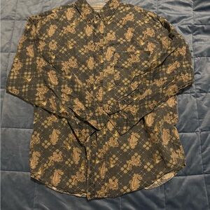 Bugle Boy Black and Tan Paisley Button Down Shirt